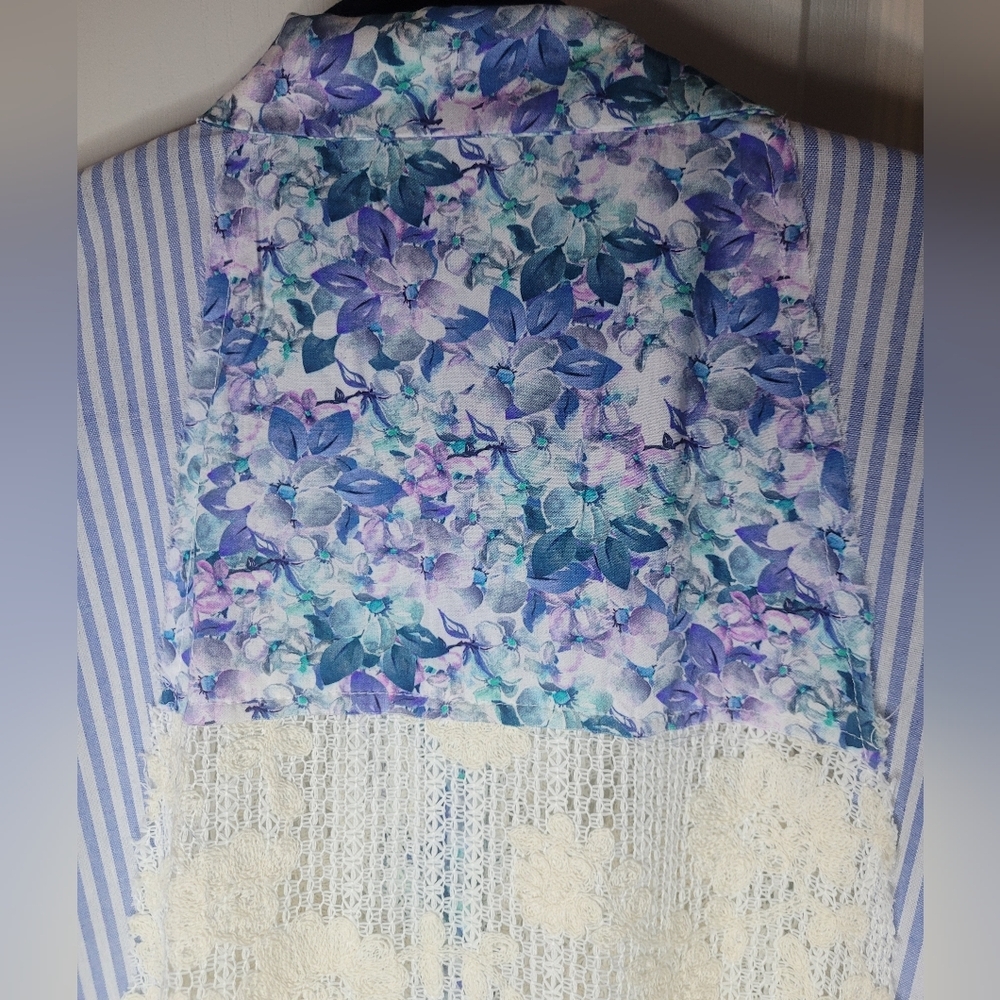 POL Floral Patchwork Demim And Knit Top. Sz S. NWOT Oversized - Picture 6 of 12
